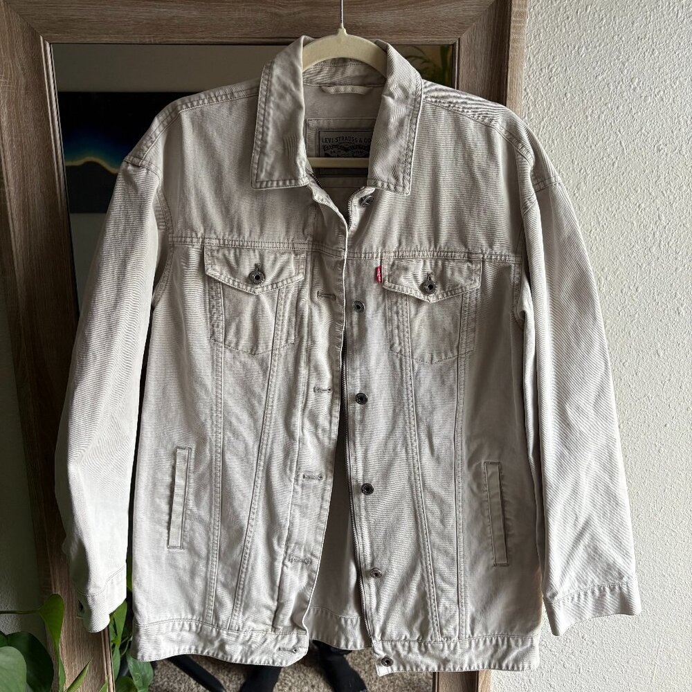Levis Jacket Womens Medium Off White Denim Trucker Jean Button Pockets